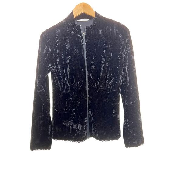 057Papillon blanc crushed velvet with lace trim high waist full zip jacket sz S - Picture 1 of 6